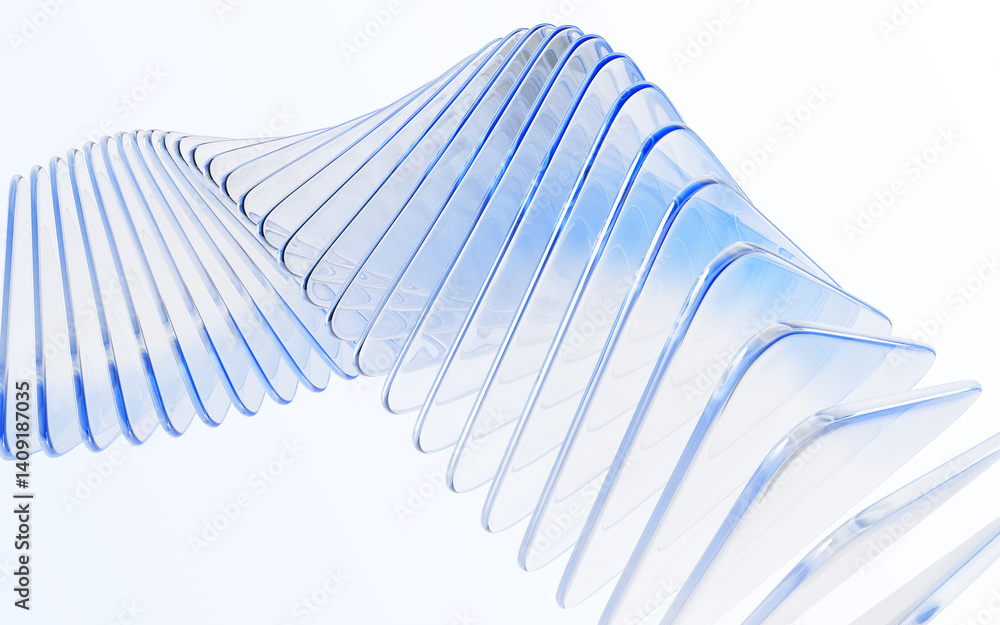 Poster abstract light blue 3d background with glass transparent square plates row. crystal gradient curve w