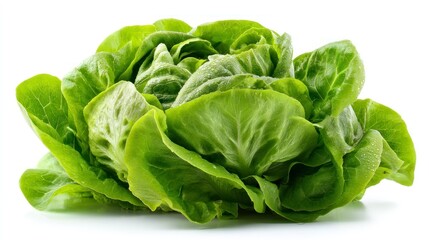 Fresh Green Lettuce Head on White Background Close-up
