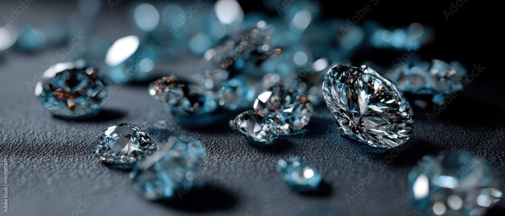 Poster sparkling diamonds on dark surface creating a luxurious and elegant visual with a shallow depth of f
