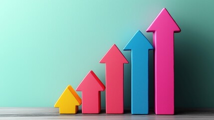 Colorful 3D Arrow Graph Chart: Unlocking Business Growth and Success through Analytical Strategies and Investment Goals