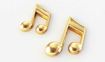 Golden musical notes on a white background.