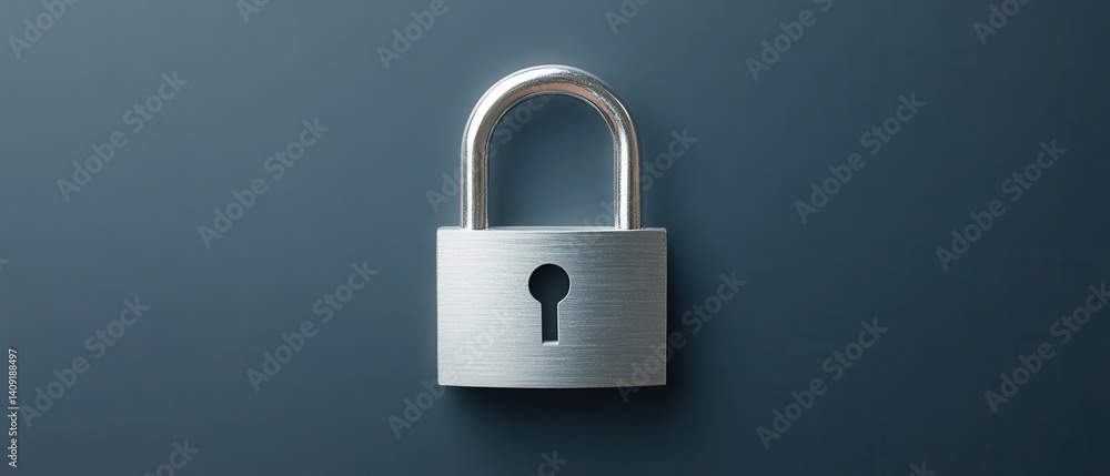 Poster silver padlock on a dark blue background symbolizing security privacy protection and data encryption