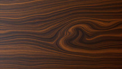 A swirling pattern of dark chocolate and caramel hues dominates the surface. Knotty imperfections and subtle variations in the wood's density create a dynamic, almost marbled effect.