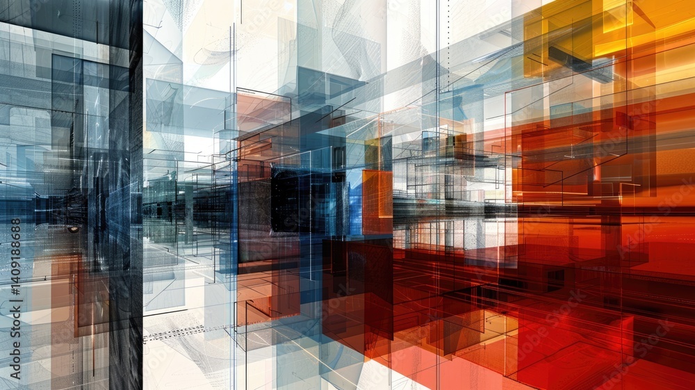 Poster mysterious structure in abstract science fiction style. colorful color line shading express weird sh