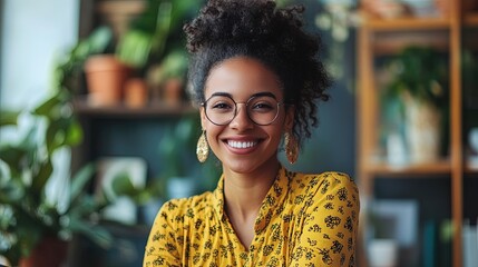 Cheerful Woman with Glasses Smiling at Camera