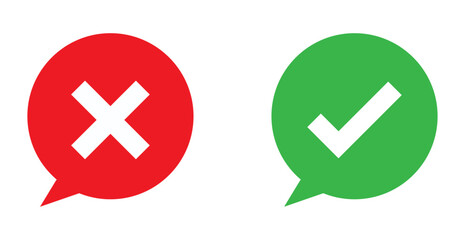 flat style tick and cross mark in speech bubble icon vector symbol. approve or deny concept.