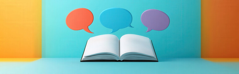 Notebook with speech bubbles floating around it, debating its own content 
