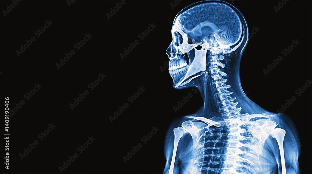 Poster human forearm anatomy vein joint muscle and bones concept. an x-ray image showing a human skeleton i