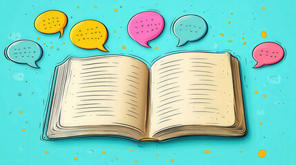 Notebook with speech bubbles floating around it, debating its own content 