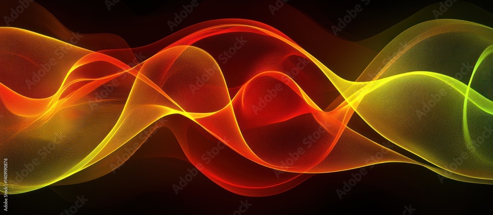 Poster vibrant fluid formations with gradients and spectral transitions on a dark background