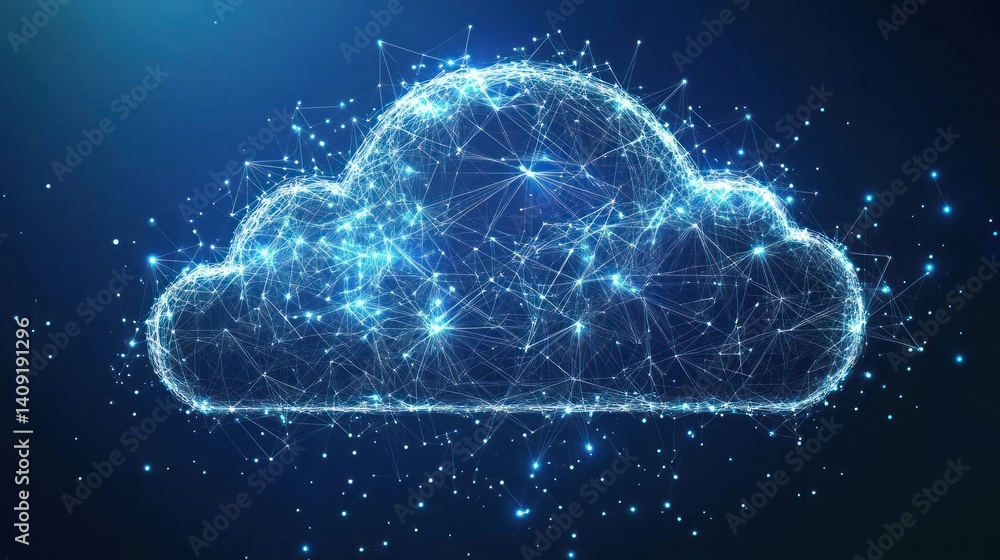 Poster digital cloud network concept representing cloud computing and big data