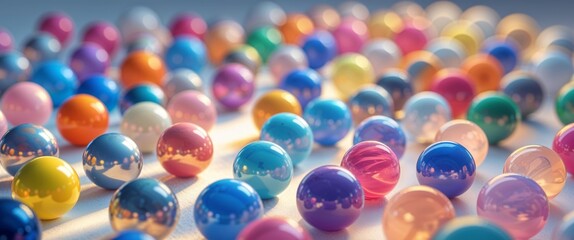 Colorful Marbles Arranged on Light Background with Space for Text and Creative Designs
