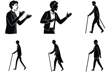 Black silhouettes of business man and woman in suit, a vector illustration set of people