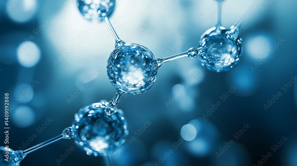 Poster abstract blue molecular structure water droplets science background atom cell macro fluid clean shin