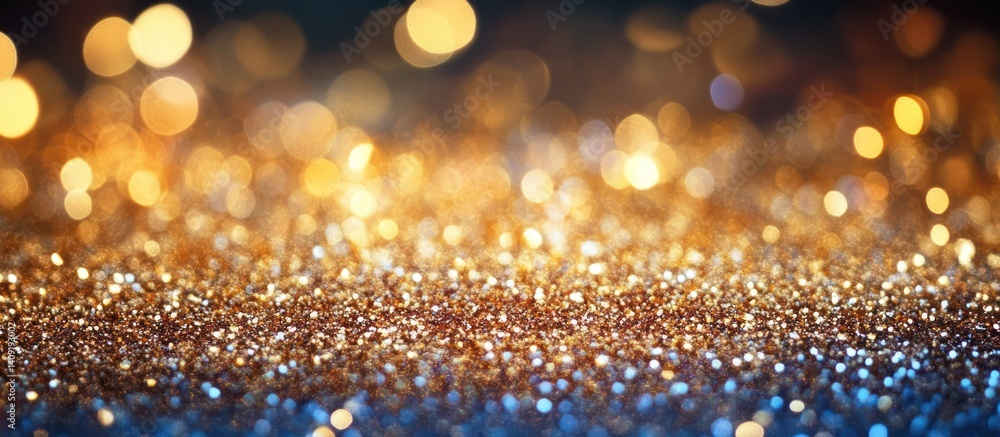 Poster golden glitter abstract background with sparkling blurred lights creating magical atmosphere