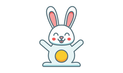 Cute Easter Bunny Line Art Illustration &ndash; Hand Drawn Cartoon Rabbit Outline