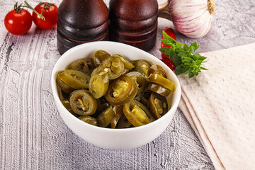 Sliced pickled jalapeno spicy pepper