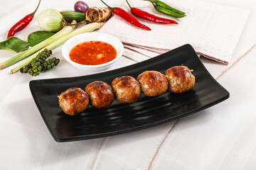 Thai grilled round skewer satay
