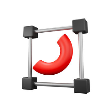 3D curved red tube-like object with transformation nodes.