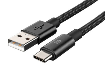 USB-A to USB-C Charging Cable on White Background