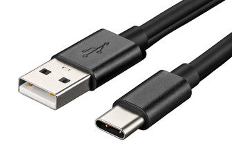 USB-A to USB-C Charging Cable on White Background