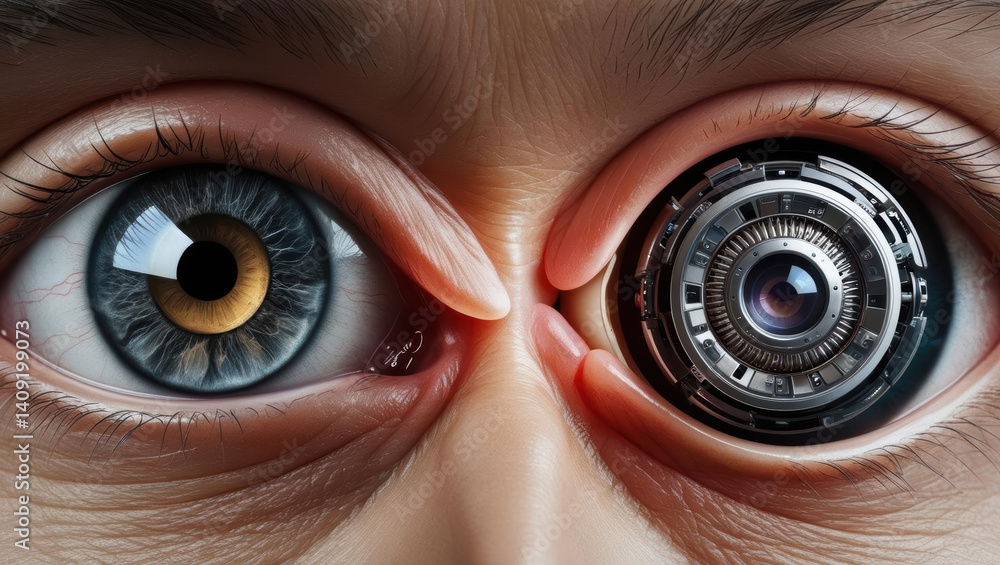 Poster intelligent design of eye showcases unique blend of organic and mechanical elements that captivate v