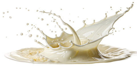 Dynamic Dairy Deluge: An artistic rendering of milk in mid-splash, capturing the raw energy and fluid dynamics of a creamy, pristine dairy eruption. 