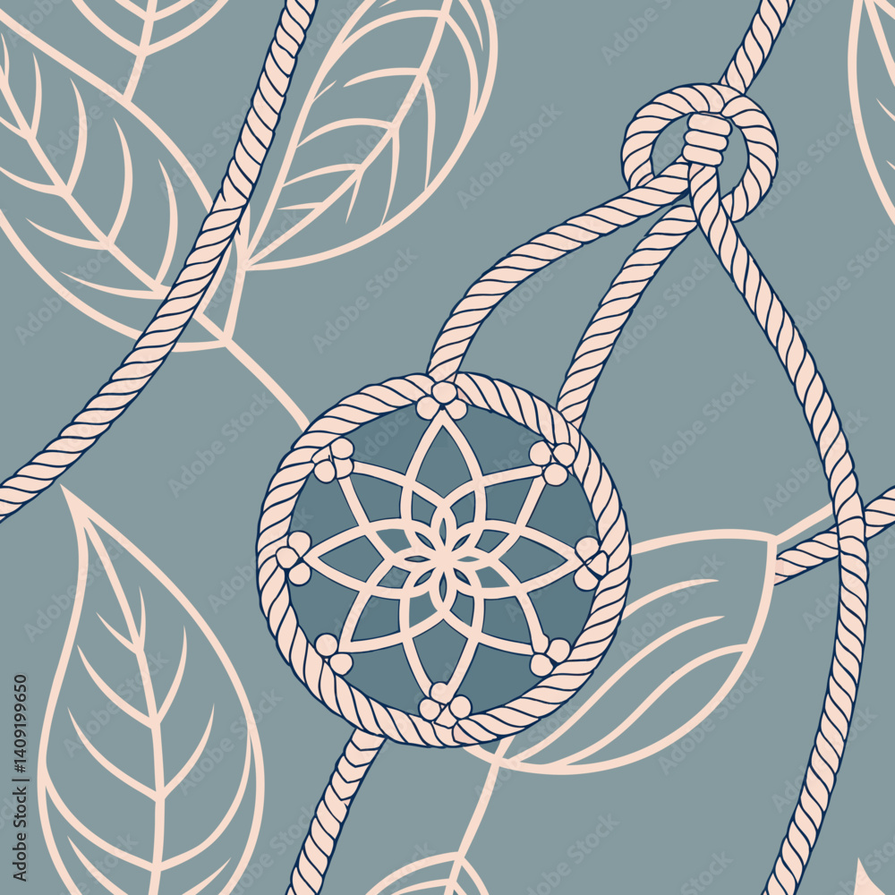Poster seamless vector pattern with leaves and rope design