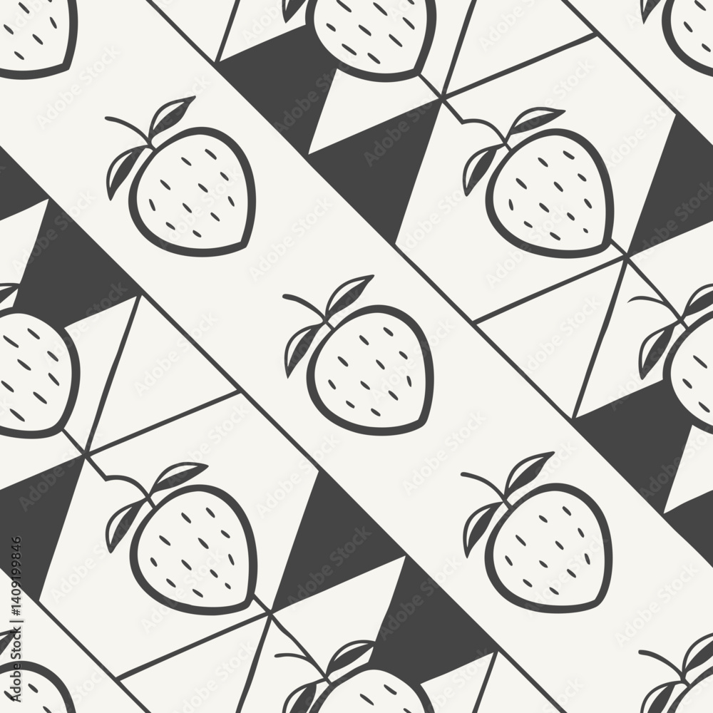 Poster seamless vector pattern with strawberries and geometric shapes