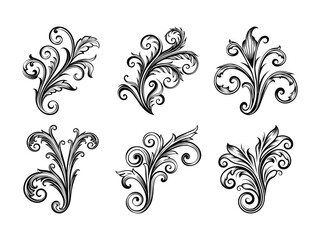Graceful filigree artwork silhouette isolated on white background