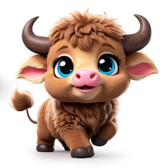 Cartoon animal. Cute funny calf. bull. bison. brown. Wild animals