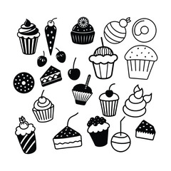 Retro Hand Drawn Sweets & Cakes Collection.