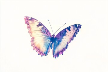Obraz premium A Stunning Pastel Purple and Yellow Butterfly with Delicate Wings Isolated on White Background