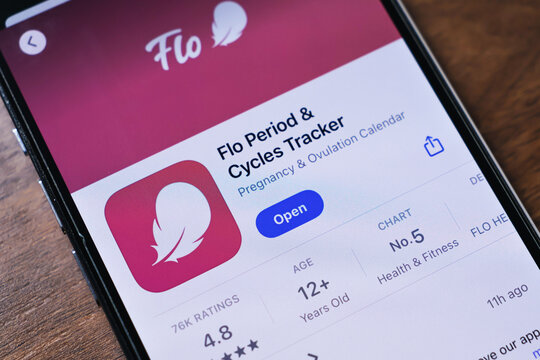 Poznan, Poland - March 26, 2025: Smartphone screen showing Flo app used for tracking menstrual cycles, ovulation, and fertility
