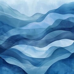 Obraz premium Abstract blue watercolor wave background in various shades with wavy lines and a soft, smooth texture.