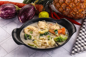 Chinese wonton soup with dumplings