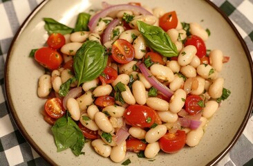 Fresh, vibrant salad with beans, tomatoes, and herbs