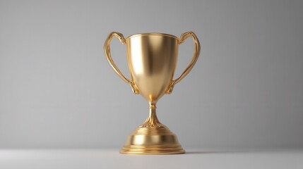 Golden trophy cup gleaming on a gray background symbolizing victory achievement success and recognition in a minimalist style with soft lighting