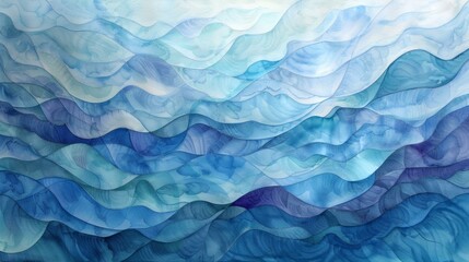 Obraz premium Serene Abstract Watercolor Waves in Gradations of Blue, Light and Shadow Effects, and Organic Fluid Design