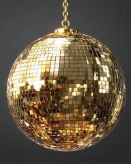 Obraz premium Golden Disco Ball Radiating Light and Glamour for Nightlife Celebration and Festive Occasions with Party Atmosphere