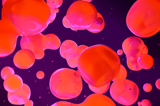 Abstract image of glowing purple and orange lava lamp bubbles floating in a dynamic pattern