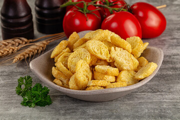 Crunchy croutons heap - roasted bread