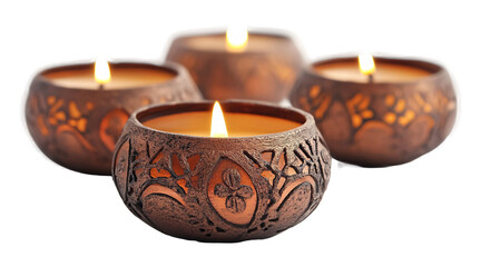 Diwali Tea Light Holders for Festive Illumination - Isolated on White Background