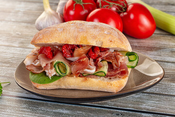 Ciabatta with cured parma and tomato