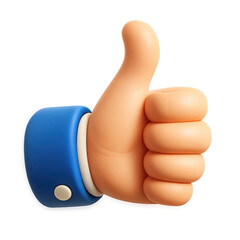 3d thumbs up icon with blue sleeve for business approval, social engagement and positive confirmation gesture symbol
