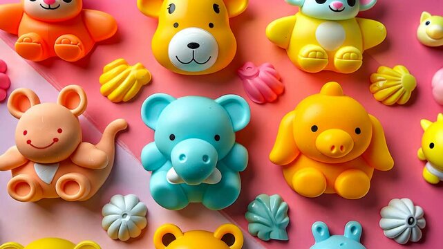 playful baby teethers on vibrant surface