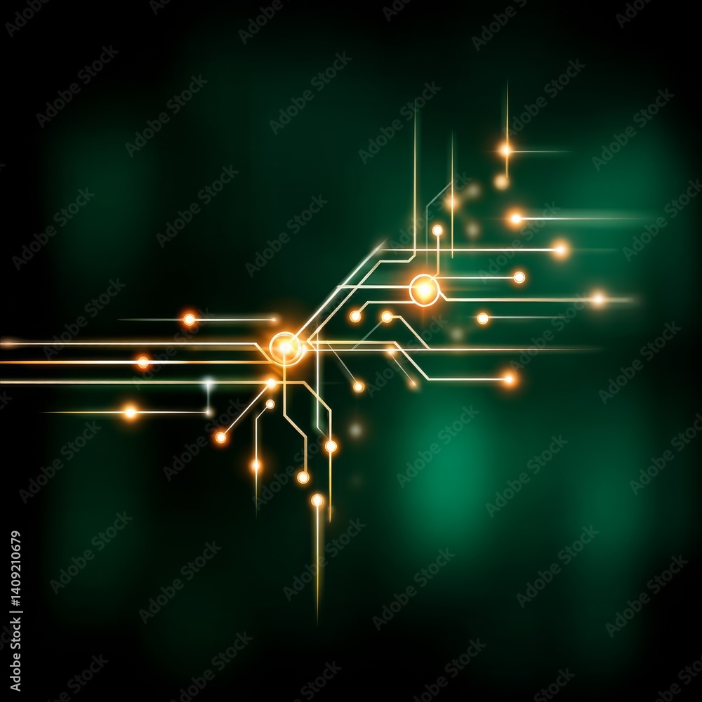 Aufkleber abstract glowing circuit board design on a deep green background, high-tech visual concept