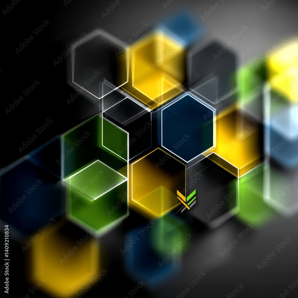 Poster abstract honeycomb layers: a vibrant display of geometric shapes on a dark backdrop