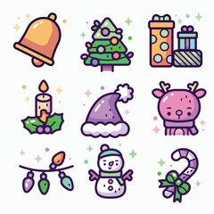 Christmas. Colorful Christmas icon pack and Christmas bundle.