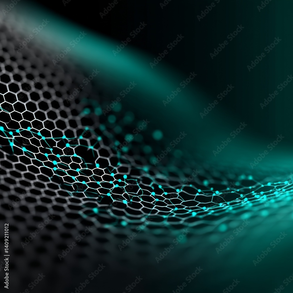 Aufkleber abstract network of hexagons and connections with teal highlights, futuristic design.